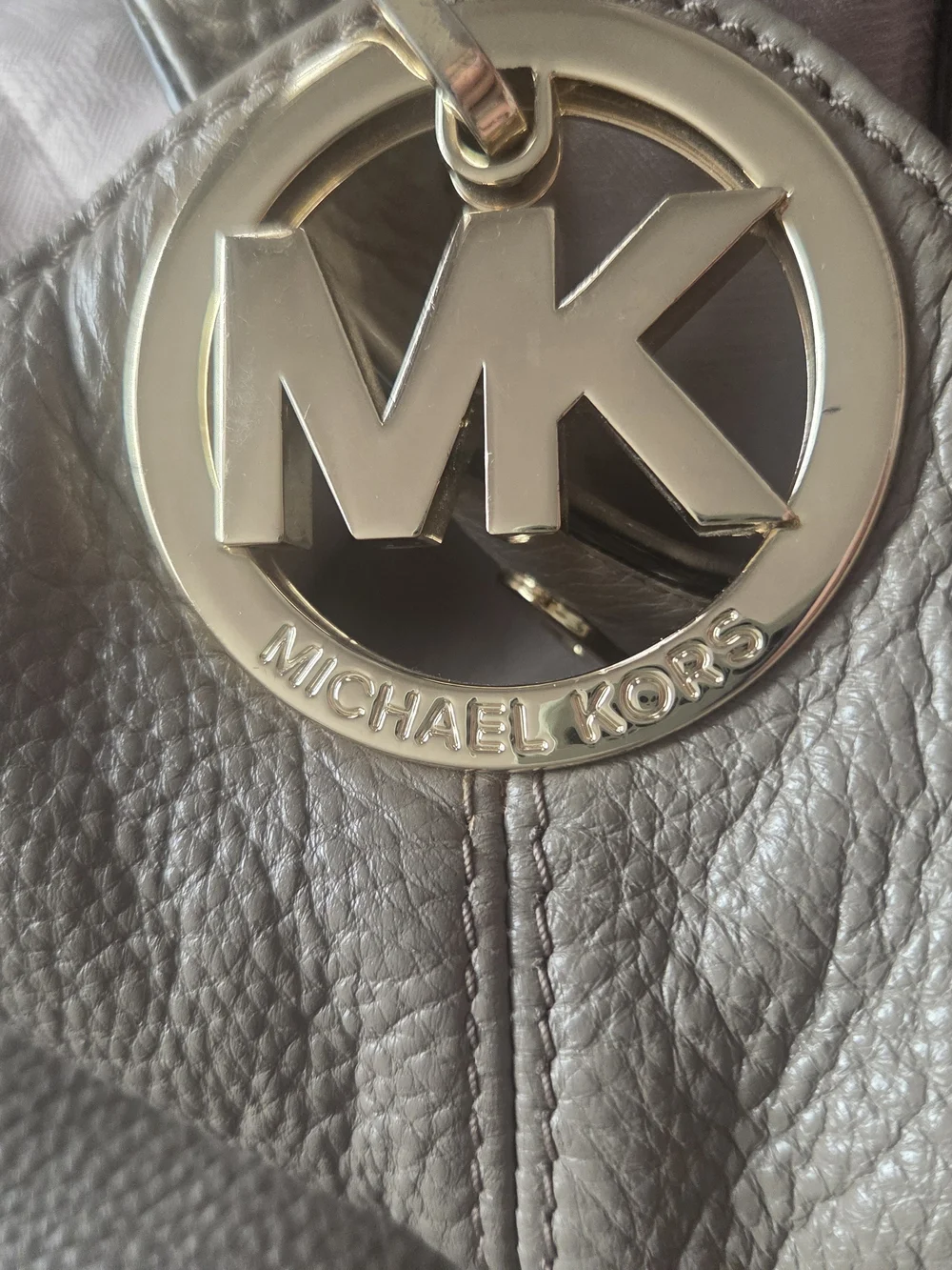 Michael Kors Taupe Pebbled Leather Shoulder Bag with Gold Hardware